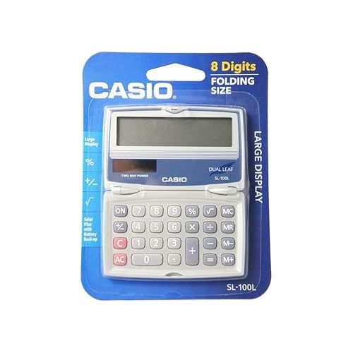  Casio SL-100L Basic Solar Folding Compact Calculator, Multicolor