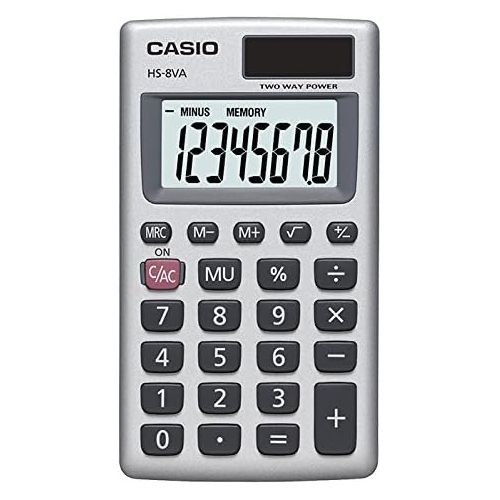  Casio HS-8VA, Solar Powered Standard Function Calculator