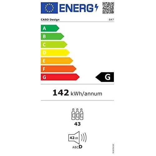  CASO WineSafe 43 Design Weinkuehlschrank fuer bis zu 43 Flaschen (bis zu 310 mm Hoehe), eine Temperaturzone 5-20°C, Getrankekuehlschrank, Energieklasse A