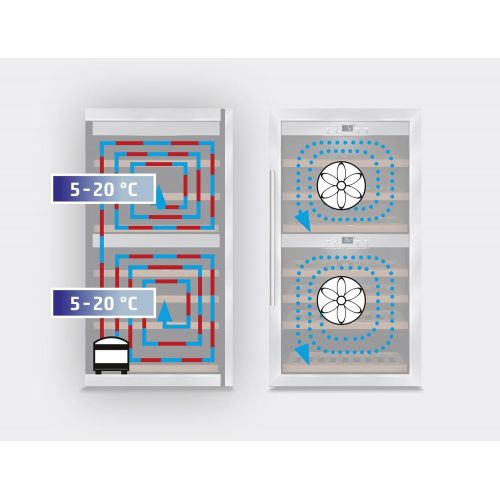  Caso CASO WineComfort 66 Design Weinkuehlschrank fuer bis zu 66 Flaschen (bis zu 310 mm Hoehe), zwei Temperaturzonen 5-20°C, Getraenkekuehlschrank, Energieklasse A