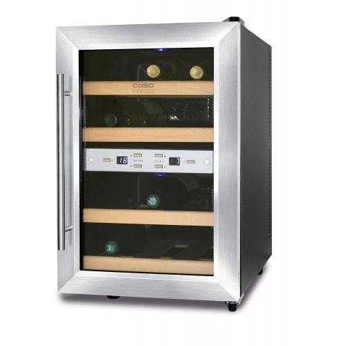  Caso CASO WineDuett 12 Design Weinkuehlschrank fuer bis zu 12 Flaschen (bis zu 310 mm Hoehe), zwei Temperaturzonen 7-18°C