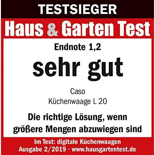  Caso CASO L20 Design Kuechenwaage, digitale Kuechenwaage, grosse wertige Glas Wiegeflache fuer besonders schwere Gefasse geeignet: Wiegeskala bis 20 kg, weiss