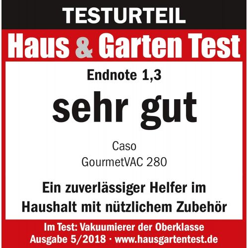  Caso CASO GourmetVAC 280 - Vakuumierer - doppelte Schweissnaht - Kolbenpumpe (15L/min) und kraftvoller Motor - regulierbare Vakuumstarke & Schweisszeit- Inkl. 10 Beutel 20 x 30 cm