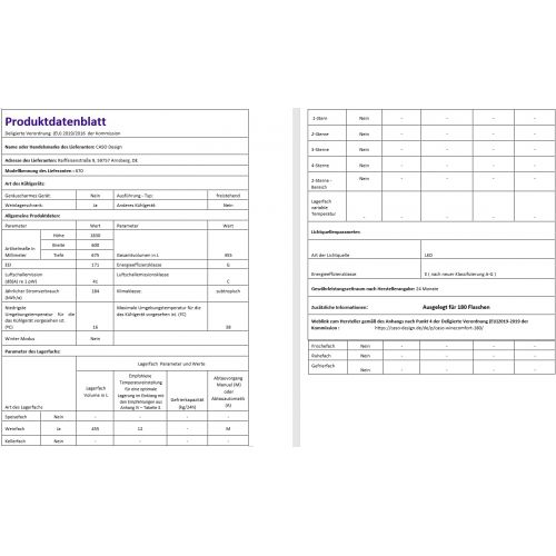  Caso CASO WineComfort 180 Design Weinkuehlschrank fuer bis zu 180 Flaschen (bis zu 310 mm Hoehe), zwei Temperaturzonen 5-20°C, Getrankekuehlschrank