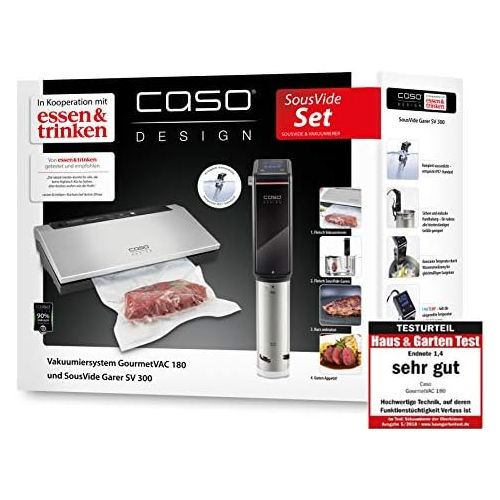  CASO SousVide Set Essen & Trinken - bestehend aus CASO GourmetVac 180 & CASO Sous Vide Garer SV300, Lebensmittel bis zu 8x langer frisch, wasserfester SousVide Stick - bis 90°C in