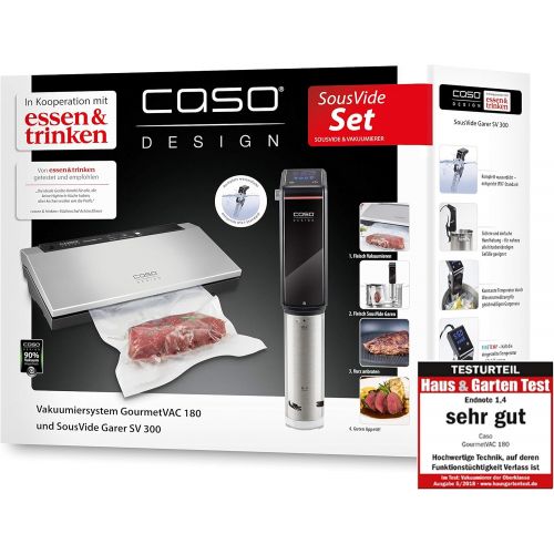  CASO SousVide Set Essen & Trinken - bestehend aus CASO GourmetVac 180 & CASO Sous Vide Garer SV300, Lebensmittel bis zu 8x langer frisch, wasserfester SousVide Stick - bis 90°C in