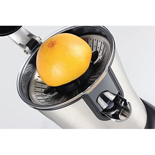  [아마존베스트]CASO CP 200 Designer Citrus Squeezer Electric and Powerful Lemon Squeezer with Universal Press Cone for All Standard Citrus Fruits, 160 Watt, Drip Stop, Stainless Steel Strainer In