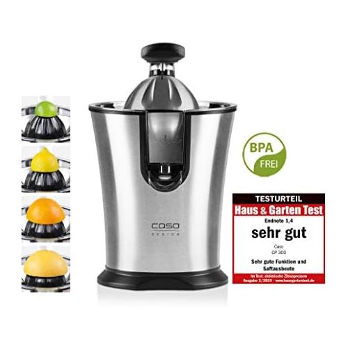  [아마존베스트]Caso CP 300 Designer Citrus Juicer, Electric and Powerful Lemon Juicer with Universal Press Cones for All Common Citrus Fruits, 160 Watt, Drip Stop, Stainless Steel Strainer Insert