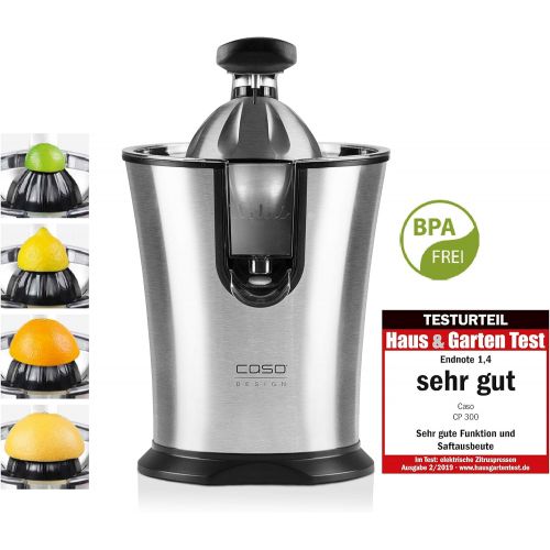  [아마존베스트]Caso CP 300 Designer Citrus Juicer, Electric and Powerful Lemon Juicer with Universal Press Cones for All Common Citrus Fruits, 160 Watt, Drip Stop, Stainless Steel Strainer Insert