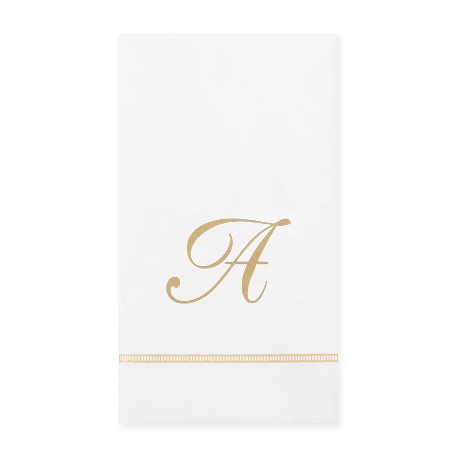 Caspari 20-Count Gold Initial Monogram Letter Paper Guest Towel Napkin