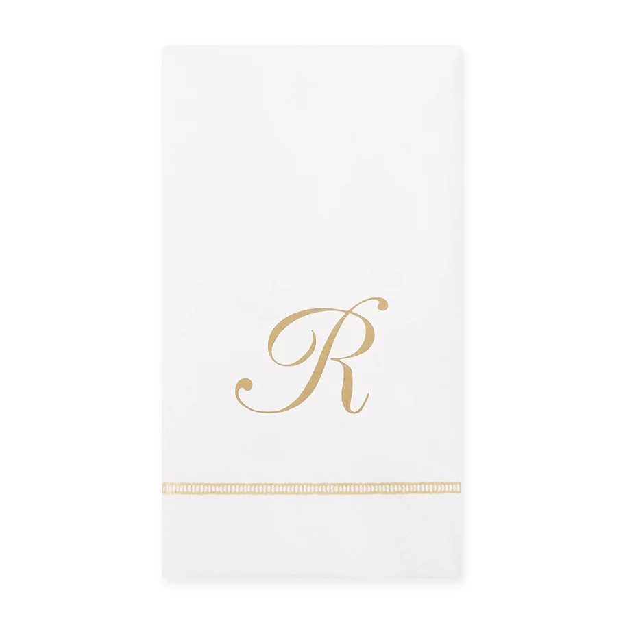  Caspari 20-Count Gold Initial Monogram Letter Paper Guest Towel Napkin