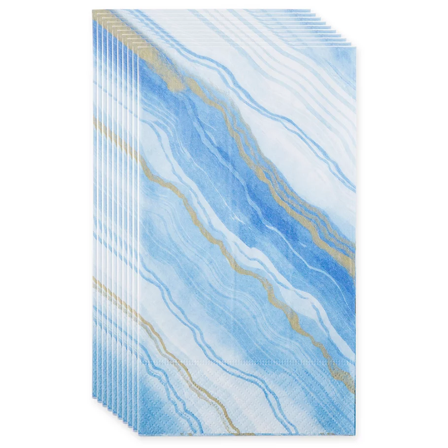  Caspari 12-Count Marble Paper Guest Towel Napkin in Blue