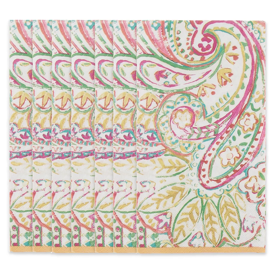  Caspari Painted Paisley 15-Count Paper Guest Towels in Gold Dust