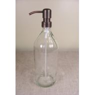 Cassieschmidt 32 ounce oz Bottle Soap Dispenser Bathroom Kitchen Pump Clear Glass large laundry spray refillable reuse container cleaning liquid shampoo