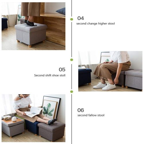  Cassilia Foldable Storage Ottoman Square Cube Coffee Table Multipurpose Footrest Stool for Bedroom and Living Room Storage (Light Grey Ottoman)