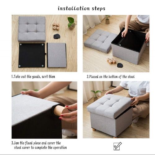  Cassilia Foldable Storage Ottoman Square Cube Coffee Table Multipurpose Footrest Stool for Bedroom and Living Room Storage (Light Grey Ottoman)