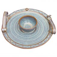 Castle Arch Pottery Ireland Pottery Handmade Party Platter with Dip Bowl. 9” Diameter Serving Plate with Celtic Spiral Logo. Original Irish Design Hand-Glazed for Durability and Quality of Finish