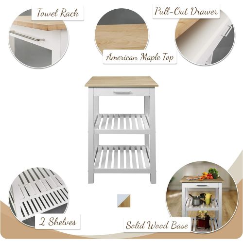  Casual Home Sunrise (Small) with Solid Harvest Hardwood Top Kitchen Island, 22.75W, Natural&White