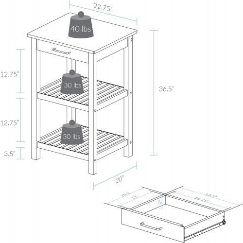  Casual Home Sunrise (Small) with Solid Harvest Hardwood Top Kitchen Island, 22.75W, Natural&White