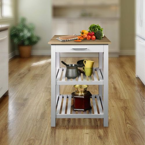  Casual Home Sunrise (Small) with Solid Harvest Hardwood Top Kitchen Island, 22.75W, Natural&White