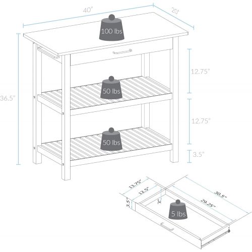  Casual HOME Kitchen Island with Solid American, Natural Cherry Top, White Base (New)