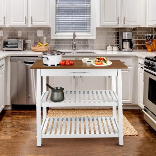  Casual HOME Kitchen Island with Solid American, Natural Cherry Top, White Base (New)