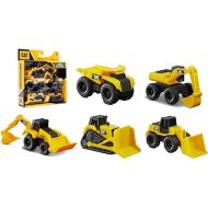 CAT Construction Toys, Little Machines 5pk Truck Toy Set, Includes Dump Truck, Front Loader, Bulldozer, Backhoe, and Excavator Vehicles with Moving Parts, Cake Toppers Ages 3+