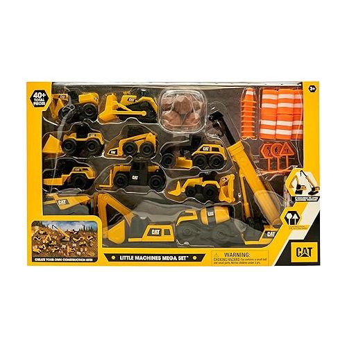  CAT Construction Toys, Little Machines Mega Activity Playset w/ 41 Pieces, XL Crane/Excavator & Construction Site Accessories - Kids Toys 3+