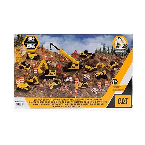  CAT Construction Toys, Little Machines Mega Activity Playset w/ 41 Pieces, XL Crane/Excavator & Construction Site Accessories - Kids Toys 3+