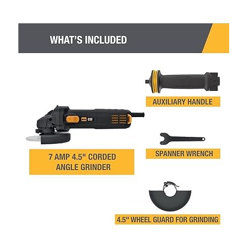  Cat DX37U 7A 4.5” Angle Grinder Tool, Anti-Vibration Metal Grinder, 4 1/2 Angle Grinder with Slim Body Design,Black, Yellow