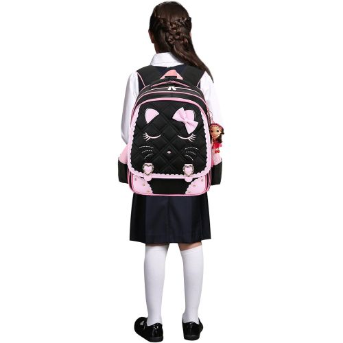 [아마존베스트]Mysticbags Cat Face Waterproof Girls Backpack Kids School Bookbag for Primary Students