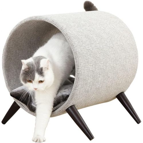  Cat Craft 4308601 Tunnel Bed, Grey and Brown Wooden Legs Cat Furniture, 15 Inch