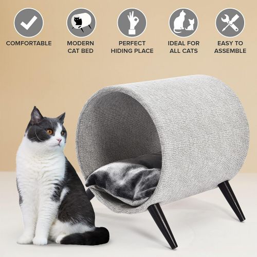  Cat Craft 4308601 Tunnel Bed, Grey and Brown Wooden Legs Cat Furniture, 15 Inch