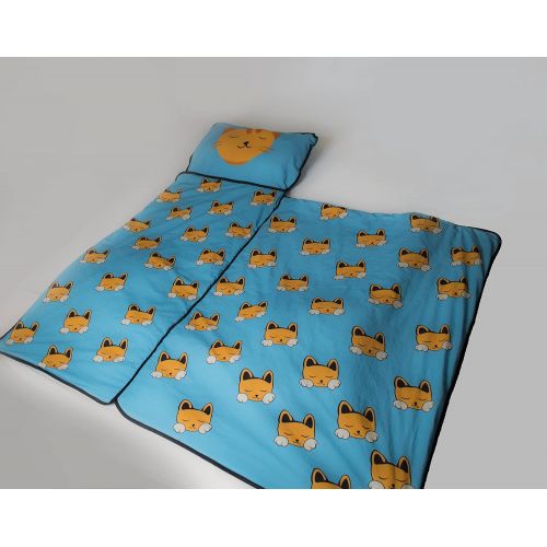  Cat Nap Mat for Toddlers Indoor/Outdoor Cute mat 100% Cotton, Ocean Blue, Built in Blanket for Babies and Toddlers.