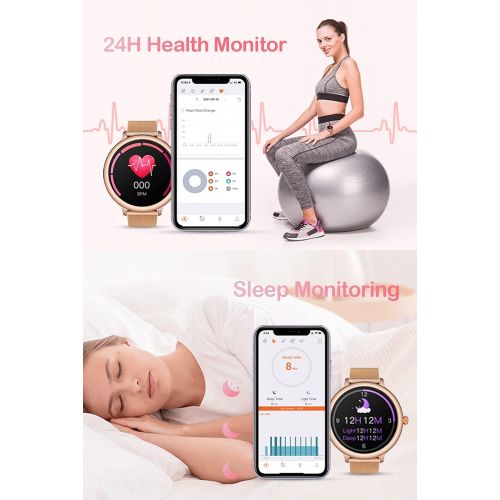  [아마존베스트]CatShin Womens Smartwatch, Fitness Watch Tracker, Waterproof, Touchscreen Fitness Watch for Women with Activity Tracker, Heart Rate Monitor, Sleep Monitor, Pedometer, for iOS / Android Mob