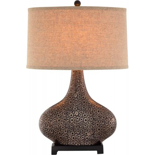  Catalina Lighting Catalina 19089-001 3-Way 28-Inch Embossed Ceramic Table Lamp with Bronze and Gold Finish and Textured Linen Modified Drum Hardback Shade, Bulb Included