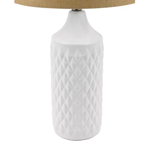  Catalina Lighting 19970-001 Transitional 3-Way Geometric Quilted Ceramic Table Lamp with Linen Shade 26.5 White Classic