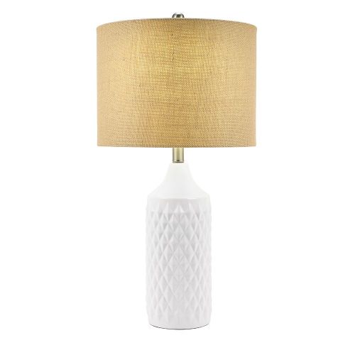  Catalina Lighting 19970-001 Transitional 3-Way Geometric Quilted Ceramic Table Lamp with Linen Shade 26.5 White Classic