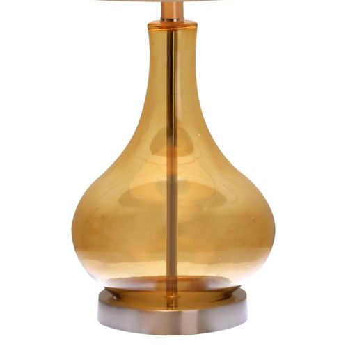  Catalina Lighting 18575-000 Transitional 3-Way Glass Gourd Table Lamp with Linen Shade 25.5 Amber Discontinued