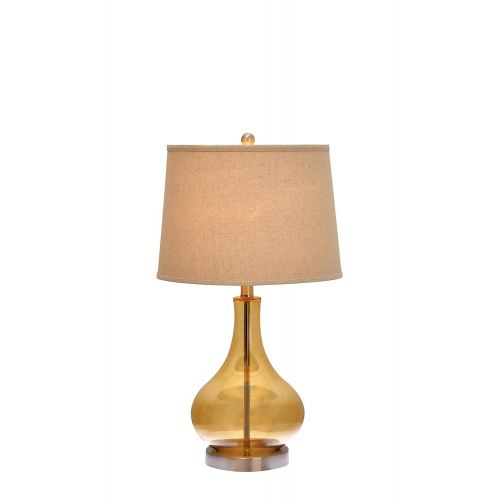  Catalina Lighting 18575-000 Transitional 3-Way Glass Gourd Table Lamp with Linen Shade 25.5 Amber Discontinued