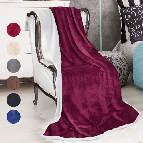  Catalonia Sherpa Throws Blanket,Super Soft Comfy Fuzzy Micro Fleece Plush Snuggle Blanket All Season for Couch Bed or TV 50 x 60 Wine Red