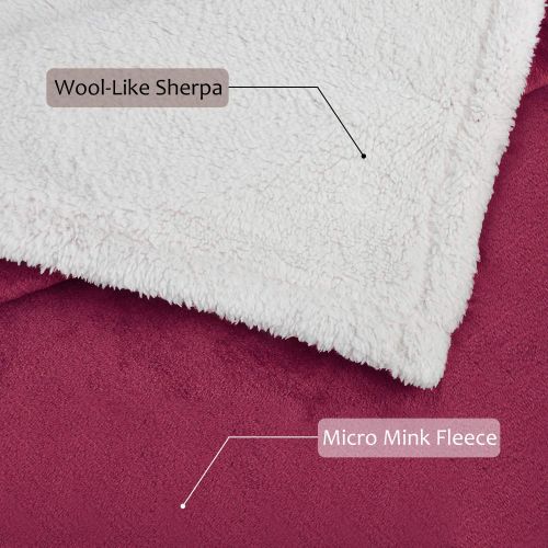  Catalonia Sherpa Throws Blanket,Super Soft Comfy Fuzzy Micro Fleece Plush Snuggle Blanket All Season for Couch Bed or TV 50 x 60 Wine Red