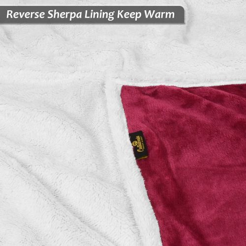  Catalonia Sherpa Throws Blanket,Super Soft Comfy Fuzzy Micro Fleece Plush Snuggle Blanket All Season for Couch Bed or TV 50 x 60 Wine Red