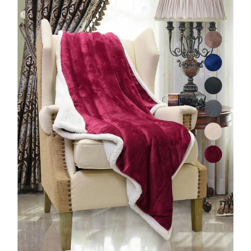  Catalonia Sherpa Throws Blanket,Super Soft Comfy Fuzzy Micro Fleece Plush Snuggle Blanket All Season for Couch Bed or TV 50 x 60 Wine Red