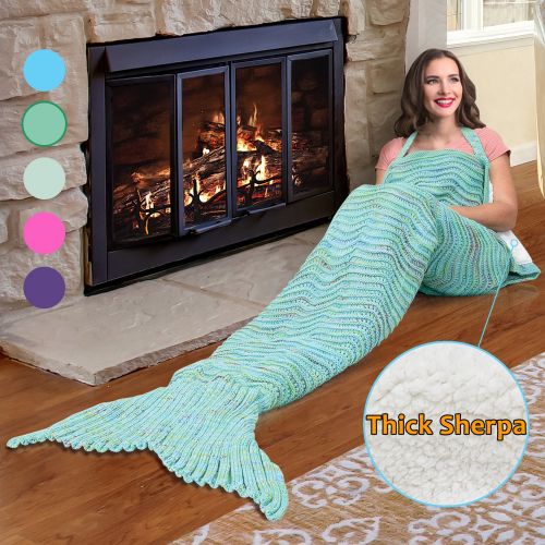  Catalonia Mermaid Tail Sherpa Blanket,Super Soft Warm Comfy Sherpa Lined Crochet Mermaids with Non-Slip Neck Strap, for Girls Women Adults Teens Birthday Valentines Mint Green