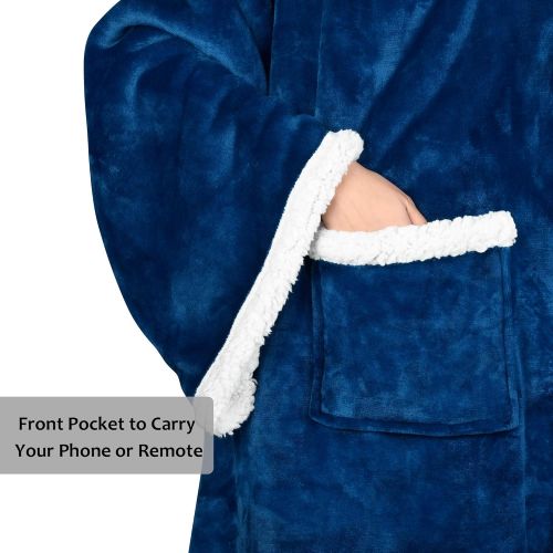  [아마존핫딜][아마존 핫딜] Catalonia Sherpa Wearable Blanket with Sleeves & Foot Pockets for Adult Women Men,Comfy Snuggle Wrap Sleeved Throw Blanket Robe,Gift Idea,Blue