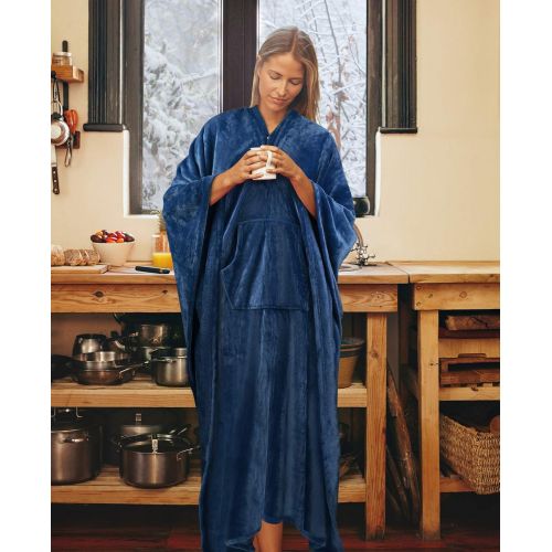  [아마존 핫딜] Catalonia Fleece Wearable Blanket Poncho for Adult Women Men,Wrap Blanket Cape with Pocket,Warm,Soft,Cozy,Snuggly,Comfort Gift,No Sleeves,Navy