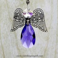 /CatchingAngels Guardian Angel Suncatcher, Swarovski Suncatcher, Hanging Window Decoration, Blue Violet Crystal Angel, Spiritual Angel, Crystal Suncatcher