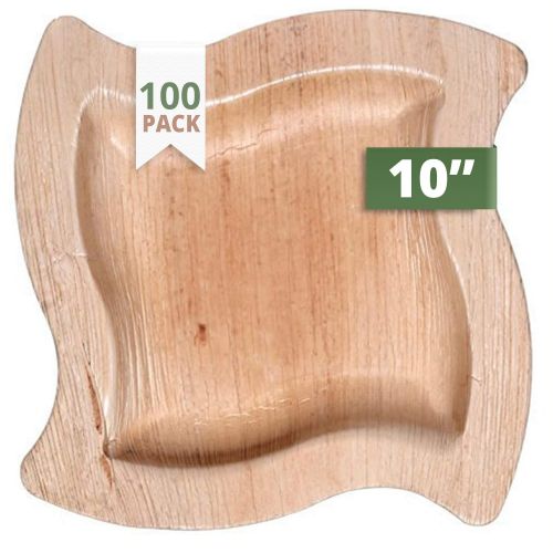  CaterEco Wave Palm Leaf 10 Dinner Plates | 100 Pack | Ecofriendly Disposable Dinnerware | Heavy Duty Biodegradable Party Utensils for Wedding, Camping & More