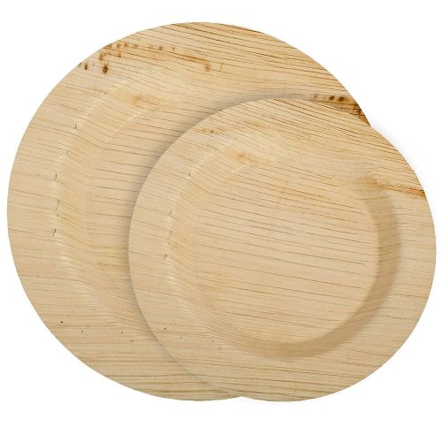 CaterEco Deluxe Round Palm Leaf Plates Set (50 Pack) | (25) Dinner Plates & (25) Salad Plates | Ecofriendly Disposable Dinnerware | Heavy Duty Biodegradable Party Utensils for Wedd